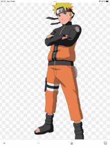 a drawing of naruto with his arms crossed on a phone screen