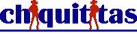 a blue and red logo for chiquitas with two women