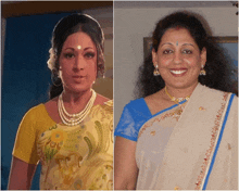 a woman in a yellow top and a woman in a white saree