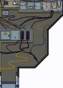 a drawing of a room with electrical wires coming out of it