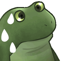 a green frog with white tears on its eyes