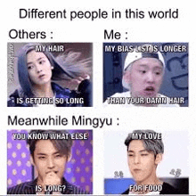 different people in this world , others , me , meanwhile mingyu , you know what else , my love , for food ,
