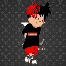 a cartoon character wearing a supreme shirt