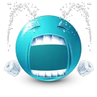 a blue smiley face with tears running down its face