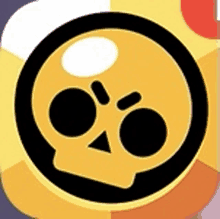 a yellow skull with a black circle around it is on a yellow and red background .