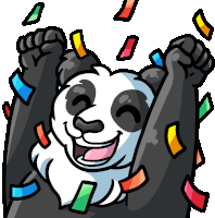 a cartoon of a panda with confetti falling around it