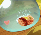 a drawing of a heart and a piece of food