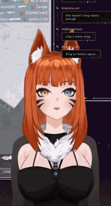 a girl with fox ears is talking to someone