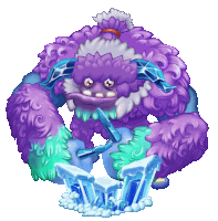 a cartoon drawing of a purple and blue monster holding ice