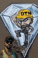 a drawing of a man wearing a hard hat that says dtn on it