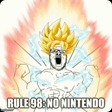 a cartoon of a man with the words rule 98 no nintendo on it