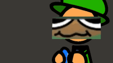 a cartoon character wearing a green hat and glasses