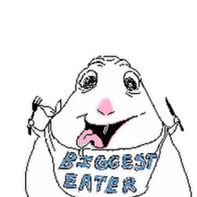 a drawing of a hamster with the words biggest eater written on it