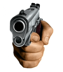 a person is holding a gun in their hand and pointing at the camera .