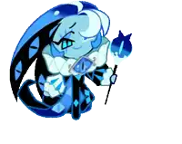 a blue and black cartoon character is holding a sword