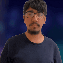 a man with glasses and a beard is waving