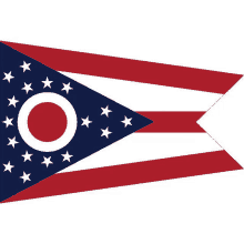 the flag of the state of ohio has a triangle with a circle in the middle and stars on it .