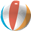 a pixel art illustration of a red , white , and blue beach ball on a white background .