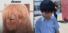 a picture of a girl and a picture of a boy with the word shower on the bottom