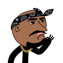 a cartoon of tupac shakur wearing a bandana and gold chain