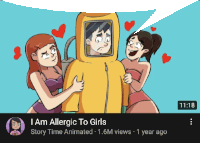 a cartoon of a man in a hazmat suit surrounded by two women