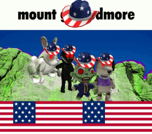 a group of stuffed animals wearing patriotic hats are standing in front of a sign that says mount st. dmore