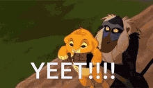 a lion and a monkey standing next to each other with the words yeet