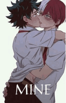 two anime characters , deku and todoroki , are kissing each other .