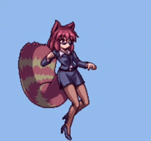a pixel art drawing of a girl with a red tail