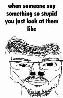 a black and white drawing of a man with glasses and a beard