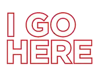 a sign that says " i go here " in red on a white background