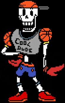 pixel art of papyrus wearing a shirt that says cool dude