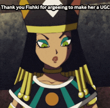 a cartoon character with the words thank you fishki for agreeing to make her a ugc