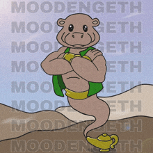 a cartoon drawing of a genie with the name moodengeth on the bottom right