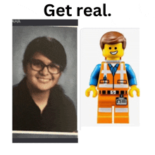 a picture of a girl next to a picture of a lego figure