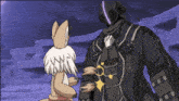 a cartoon of a fox and a man with a helmet on