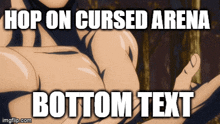 a picture of a woman with the words hop on cursed arena bottom text