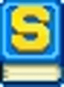 a blue block with a yellow letter s on it