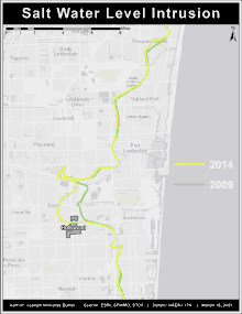 a map showing the salt water level intrusion from 2014 and 2009