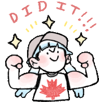 a cartoon drawing of a boy with a maple leaf on his shirt and the words did it above him