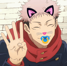 a cartoon character with a pacifier in his mouth and cat ears