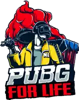 a logo for pubg for life shows a man in a yellow jacket