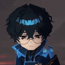 a cartoon character with glasses and a blue shirt