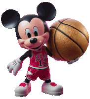 a mickey mouse holding a basketball with the number 13 on his jersey