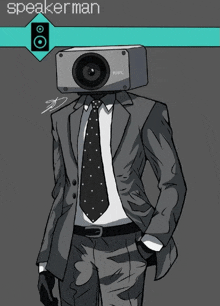 an illustration of a speaker man with a speaker head