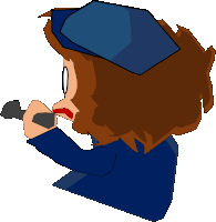 a cartoon drawing of a man with a beard holding a microphone