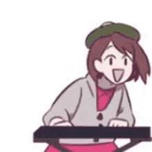 a cartoon of a girl playing a keyboard on a white background .