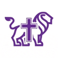 a purple lion with a cross on its back and a cross in the middle .