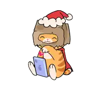 a cartoon cat wearing a santa hat and a bag on its head