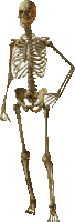 a skeleton is standing with his hand on his hip and pointing